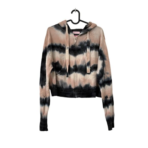 Crush Tie Dye Cashmere Rio Crop Pink Blue Full Zip Hoodie Sweater Womens Size 4 - Picture 1 of 6